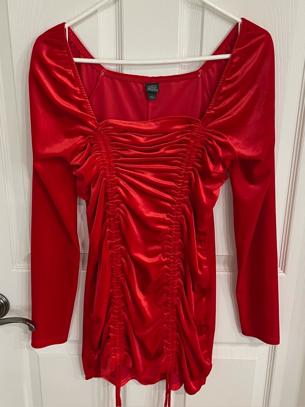 Wild Fable Bright Red Crushed Velvet Ruched Bodycon Dress size L